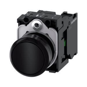 Кнопка, 22 мм, круглая, черная, с держателем и контактами 1NO Siemens 3SU1100-0AB10-1BA0