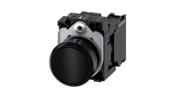 Кнопка, 22 мм, круглая, черная, с держателем и контактами 1NO Siemens 3SU1100-0AB10-1BA0