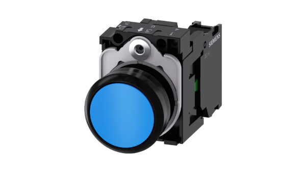 Кнопка, 22 мм, круглая, синяя, с держателем и контактами 1NO Siemens 3SU1100-0AB50-1BA0